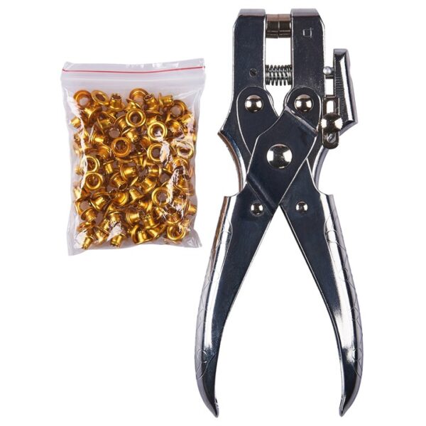 Heavy duty eyelet plier with 100 eyelets