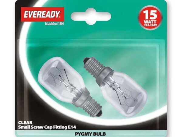 Clear Pygmy 15W Small Edison Screw x 2 Blistered