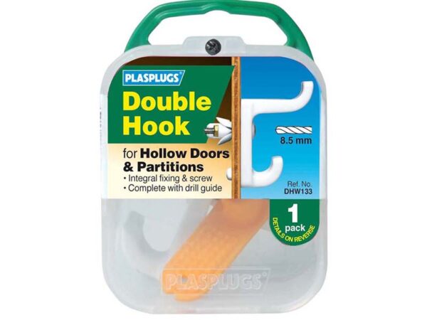 Hollow Door Hook Double White