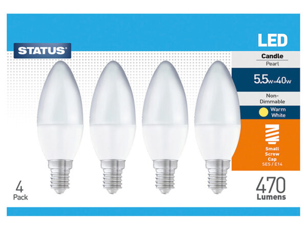 Candle LED 5/5.5W 470 Lumen Small Edison Screw Warm White x 4