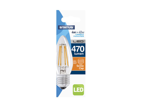 Candle Filament LED 4W 470 Lumen Clear Edison Screw Warm White