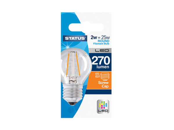 Round Filament LED 2.5W 270 Lumen Clear Edison Screw Warm White