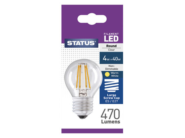 Round Filament LED 4W 470 Lumen Clear Edison Screw Warm White