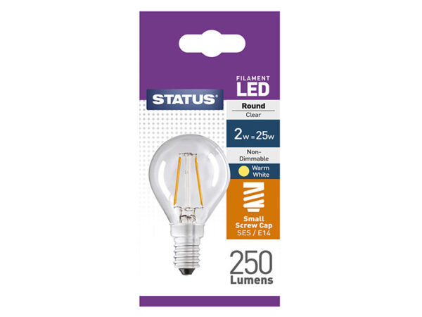 Round Filament LED 2.5W 270Lm Clear Small Edison Screw Warm White